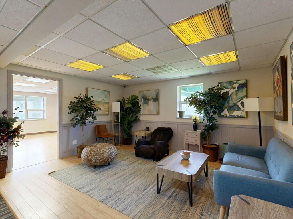 A calm room with soft lighting, ideal for discussions about feelings. — safe space grandchildren feelings divorce