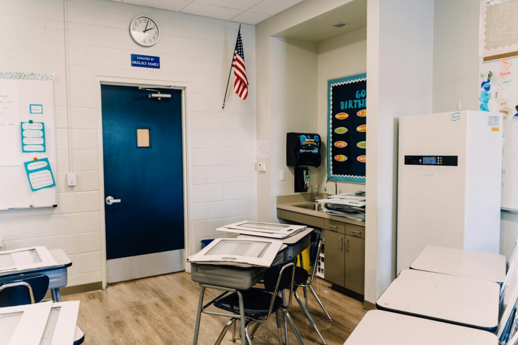 A classroom scene in a Utah school designed for grandfamilies, showcasing various educational resources for grandchildren …