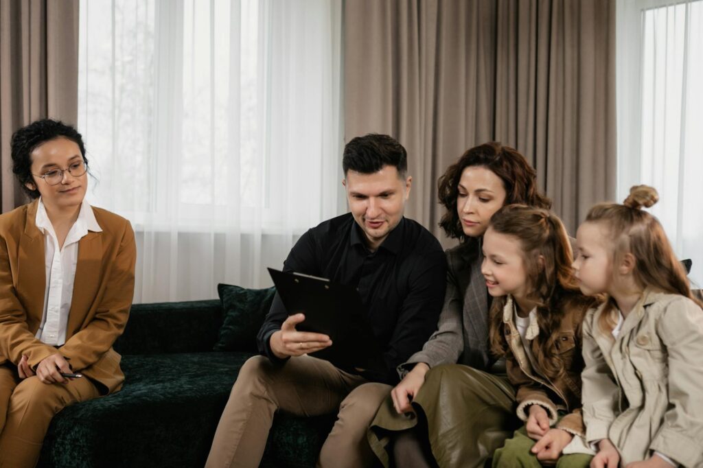 A family meeting where children discuss feelings about divorce — adjusting grandchildren divorce