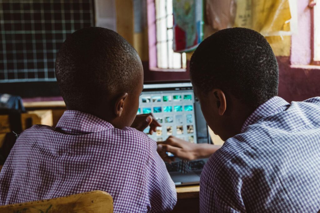 An online learning platform interface with children studying. — education for grandfamilies Utah