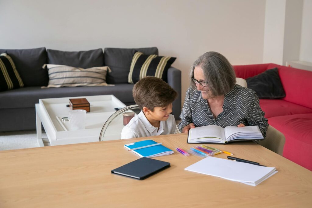 A cozy home study area set up for grandchildren's learning. — educational resources grand families Utah